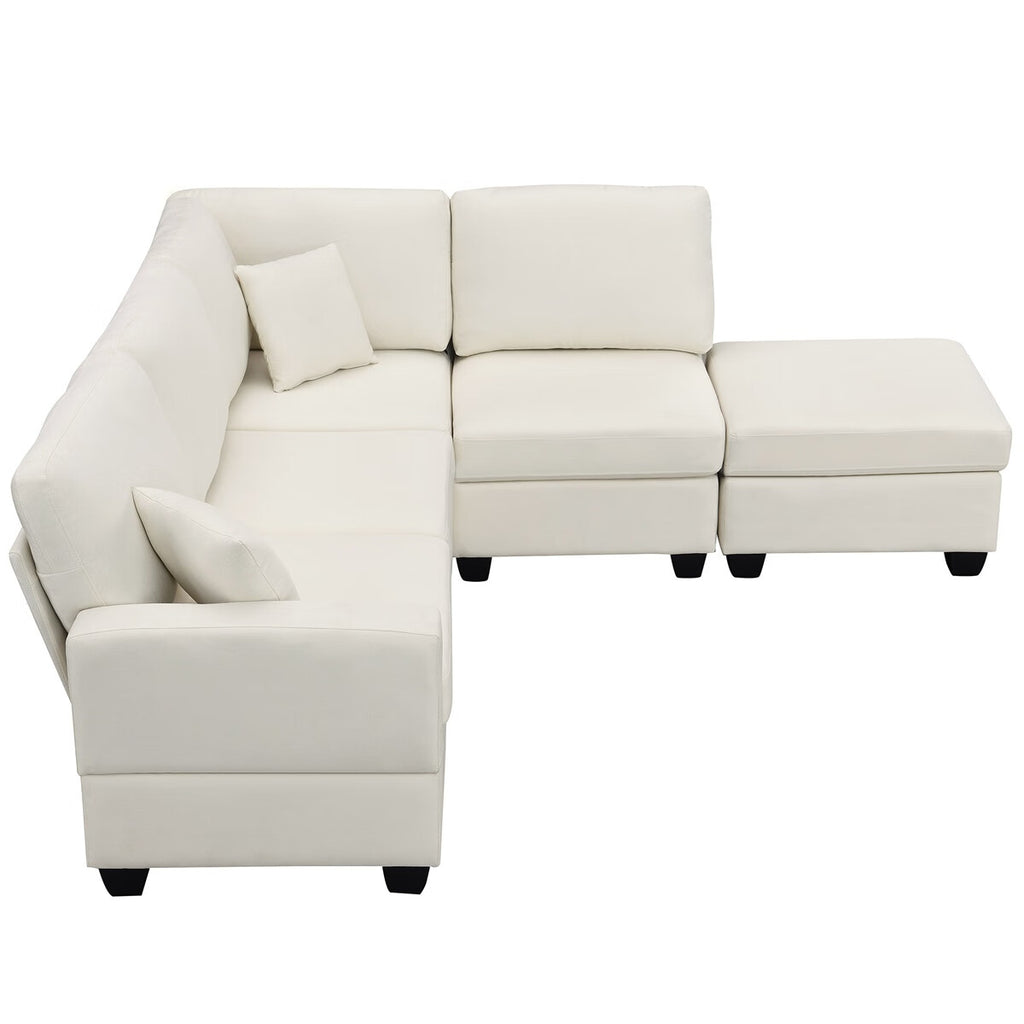 Modular Linen Fabric Sectional Sofa with Ottoman and 2 Pillows U508567
