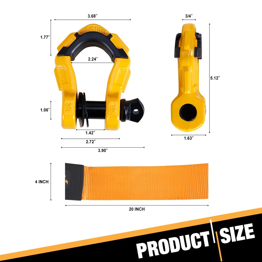4"x 30FT Tow Strap Recovery Kit with 3/4" D-Ring Shackles and Bag G425