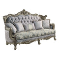 Tufted Fabric & Wood Sofa with 5 Pillows in Gray/Bronze X206