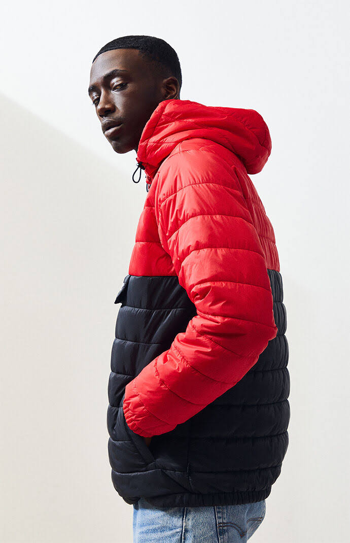Racing Red Black Packable Puffer Jacket J343
