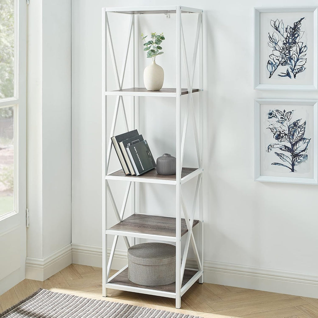 60 Inch Industrial Wood Metal Bookcase R582