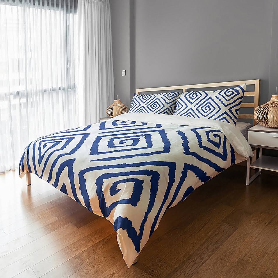 Geometric Duvet Cover in Blue/White F36954