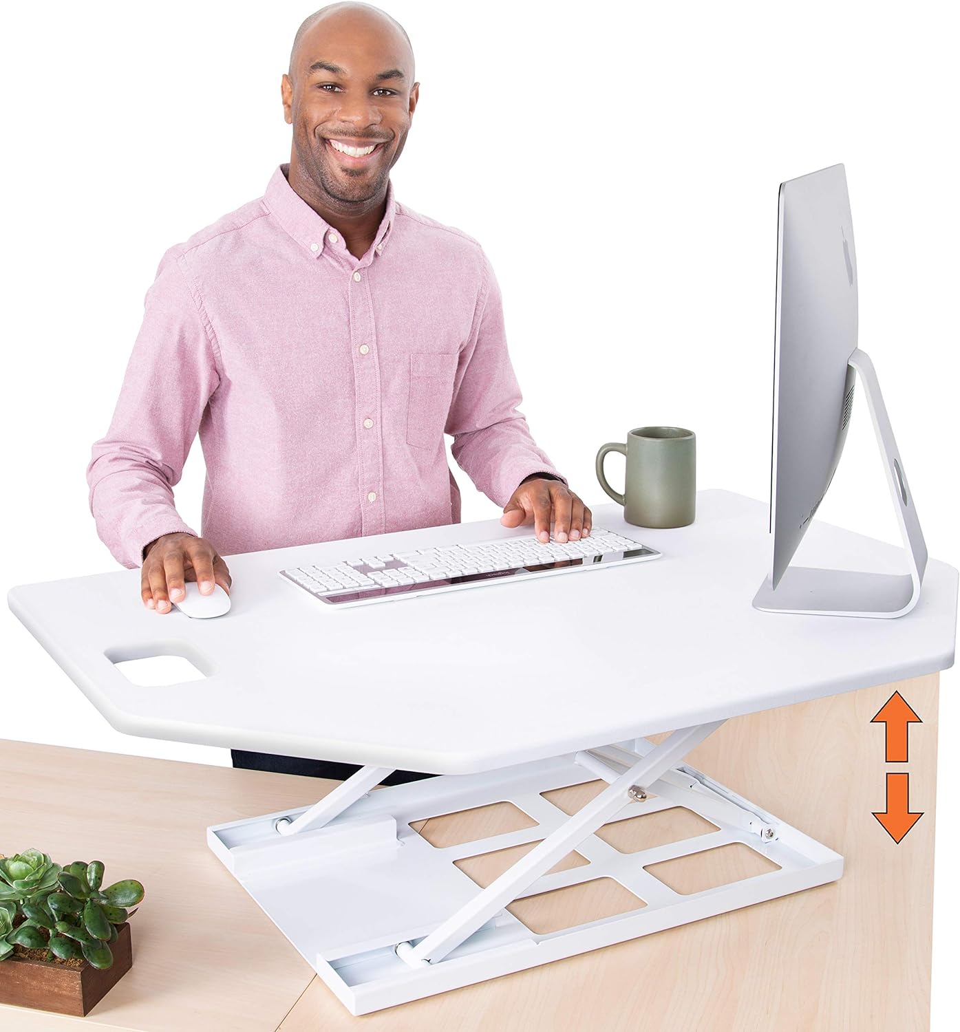 White Corner Sit to Stand Desk Converter G851885