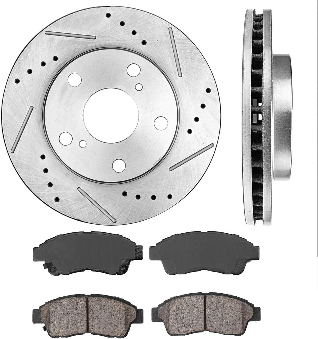 FRONT 255mm 5 Lug Rotors + Ceramic Brake Pads + Hardware Q348657
