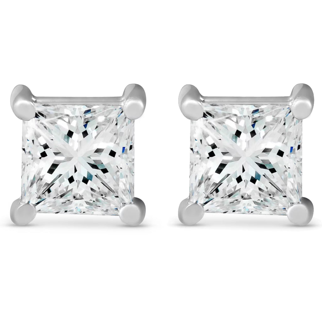 14k White Gold Princess Cut Diamond Screw Back Studs V957
