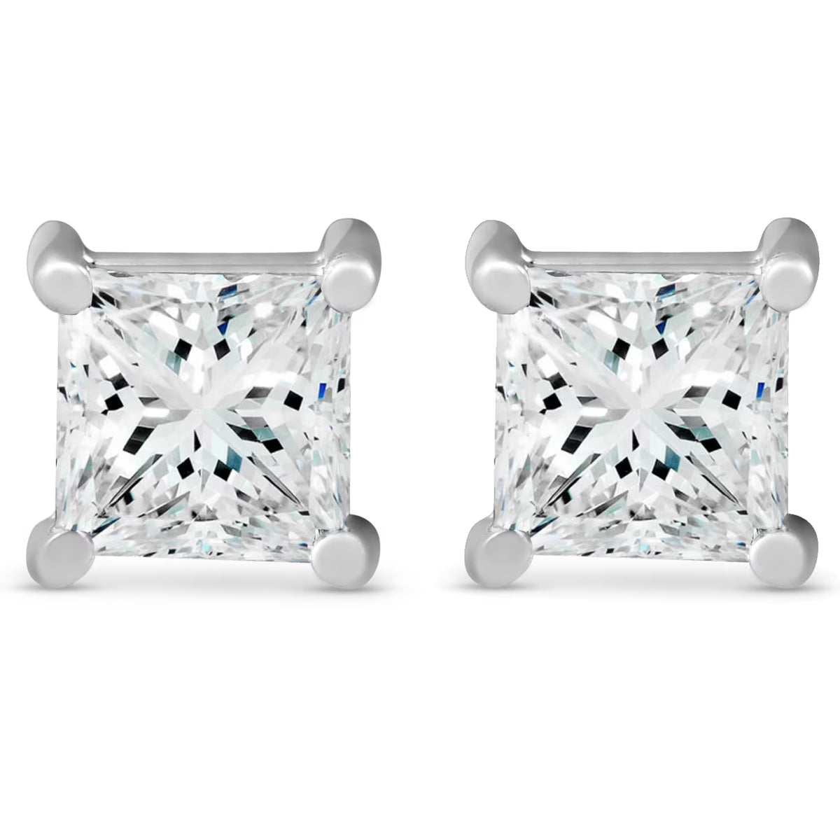 14k White Gold Princess Cut Diamond Screw Back Studs V957