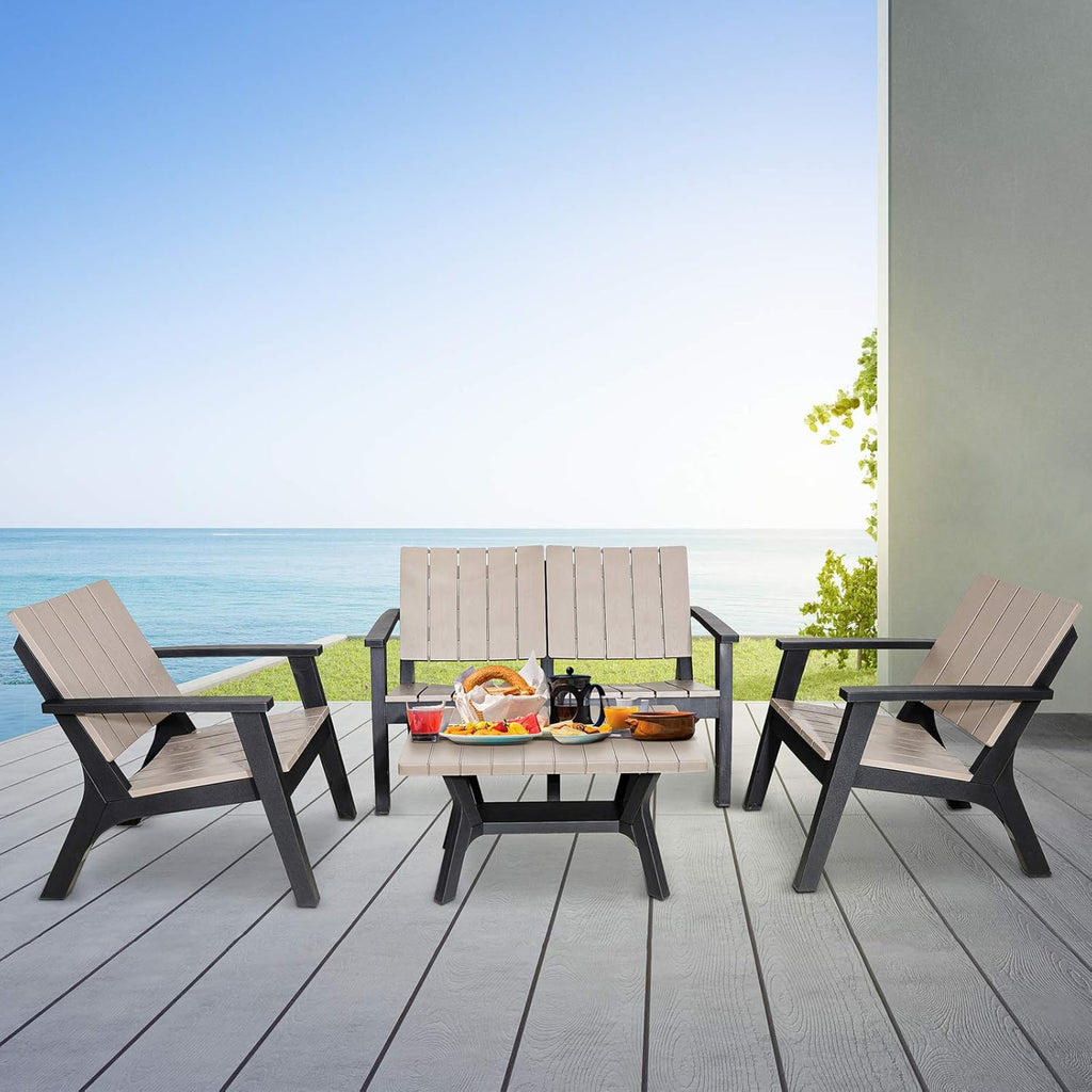 4 Pieces Resin Outdoor Furniture Set with Loveseat, 2 Chairs, Coffee Table L6137