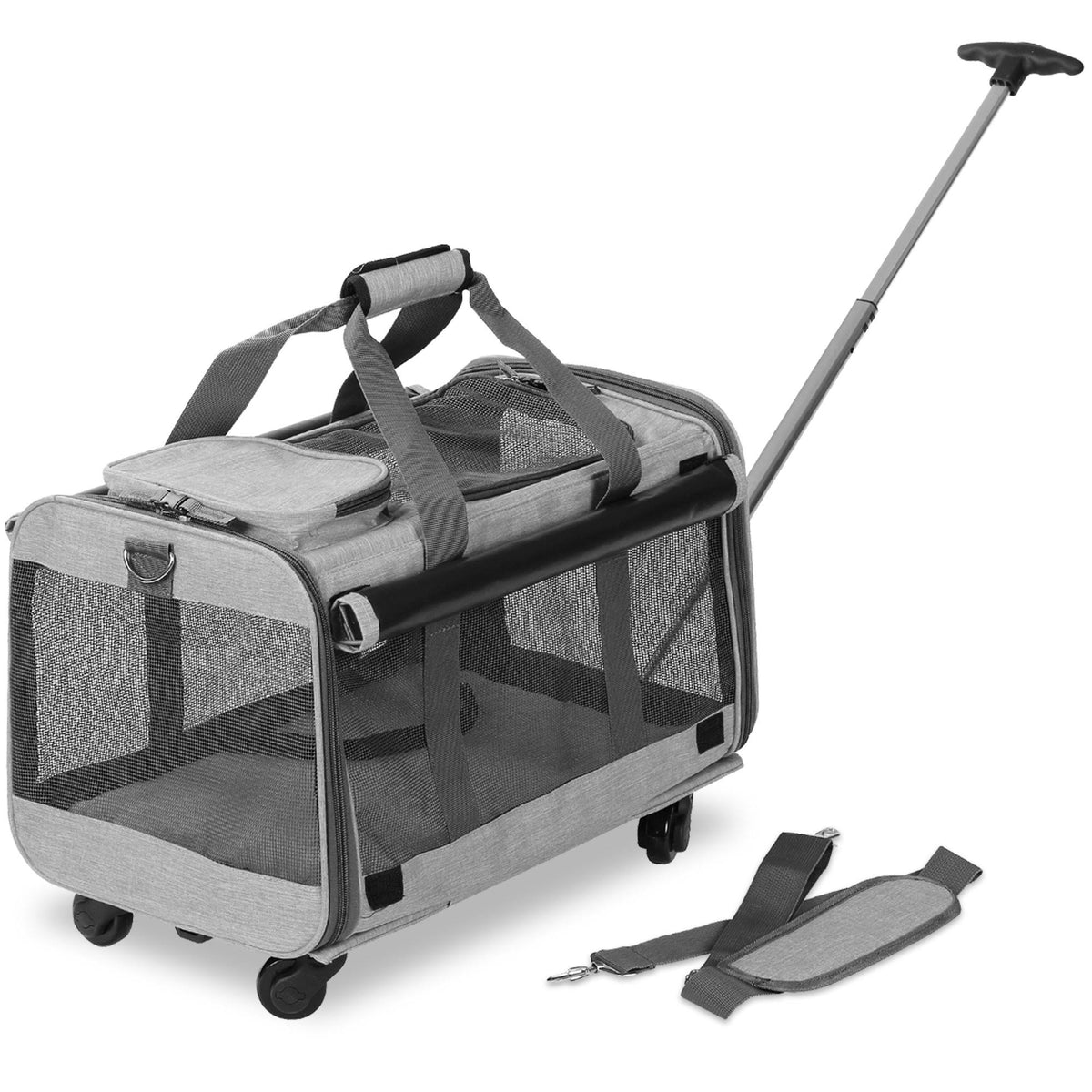 Mesh Dog Carrier with Wheels, Heather Grey B753839