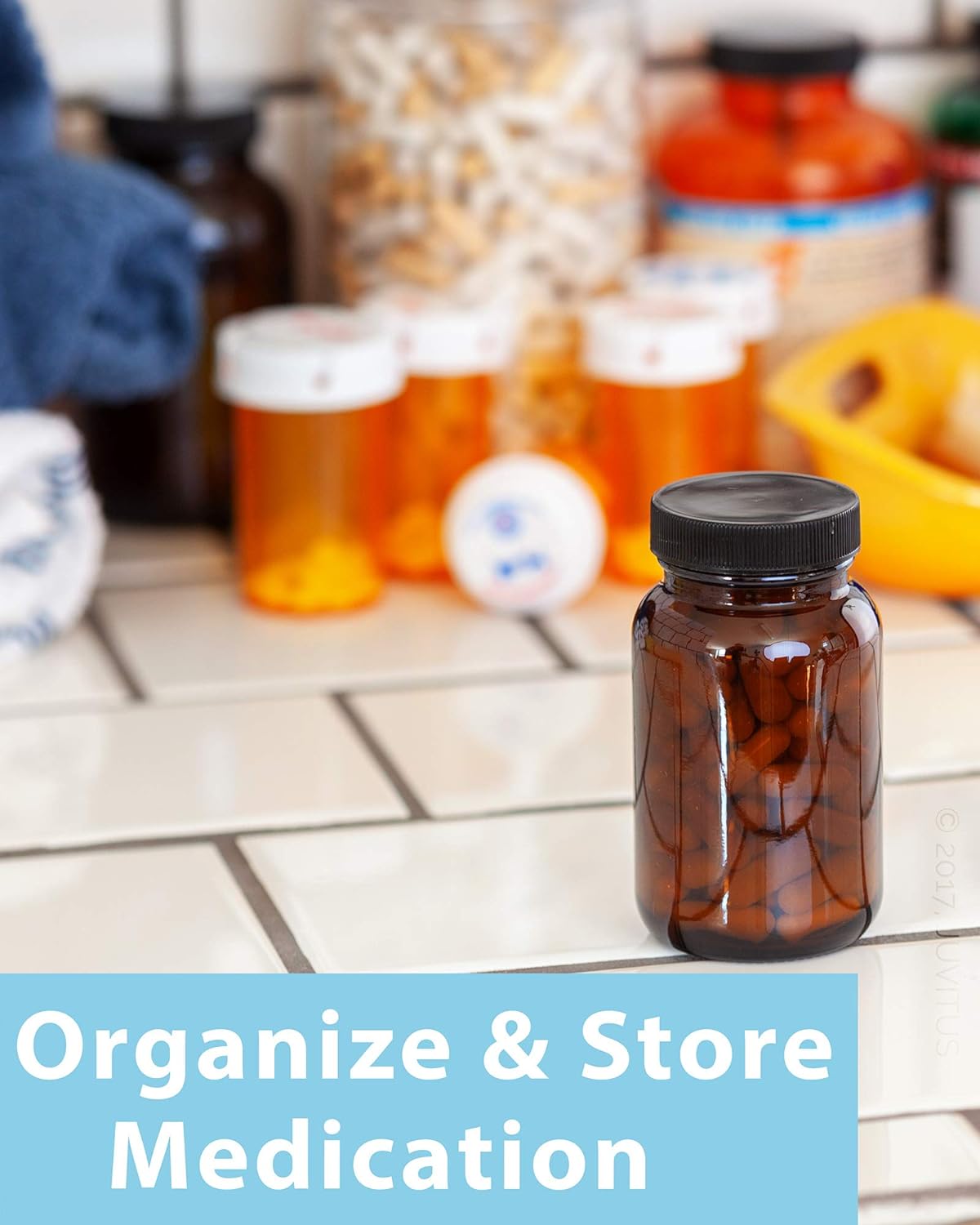 Amber Glass Packer Bottle With Black Ribbed Lid (24 Pack) N550702
