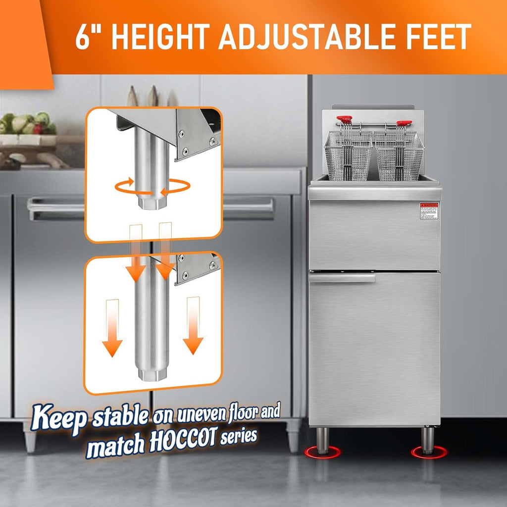 Commercial Gas Floor Fryer with 2 Baskets, 4 Tube Burners, 40 LB Capacity Stainless Steel C1459