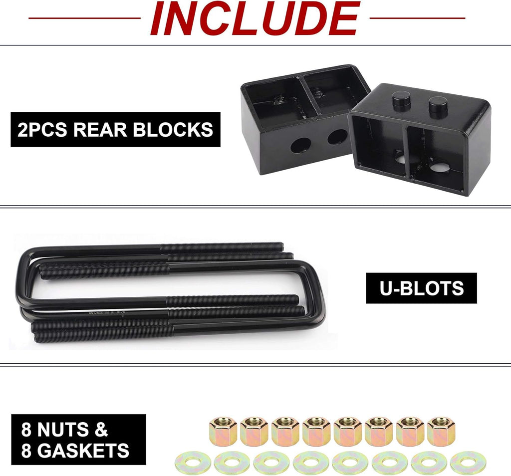 3" Rear Leveling Lift Block Kits Square U-Bolts Pickup Pack of 2 C2665