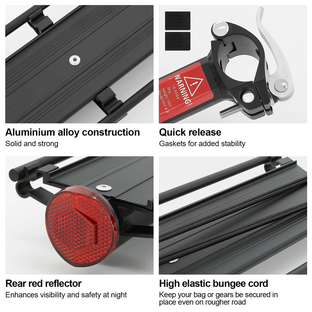 Rear Bike Rack Aluminium Alloy Luggage Carrier with Reflector S525