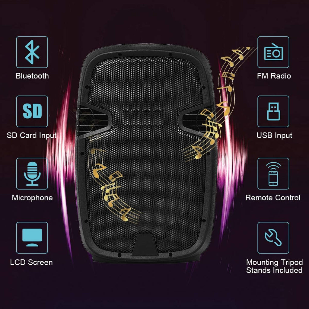 12 1600W Portable Dual Passive Active Speaker with 2 Speaker Stands Z47832