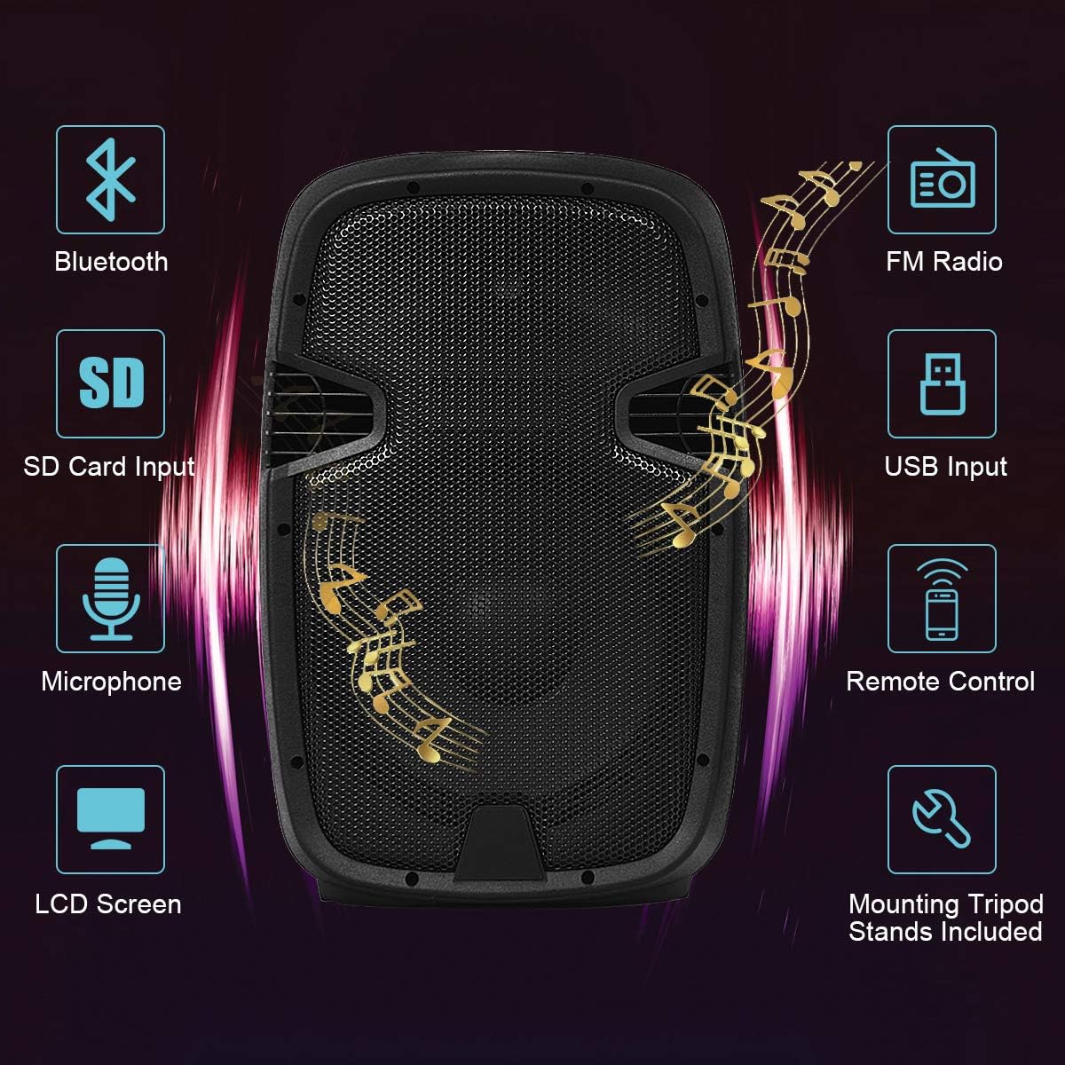 12 1600W Portable Dual Passive Active Speaker with 2 Speaker Stands Z47832
