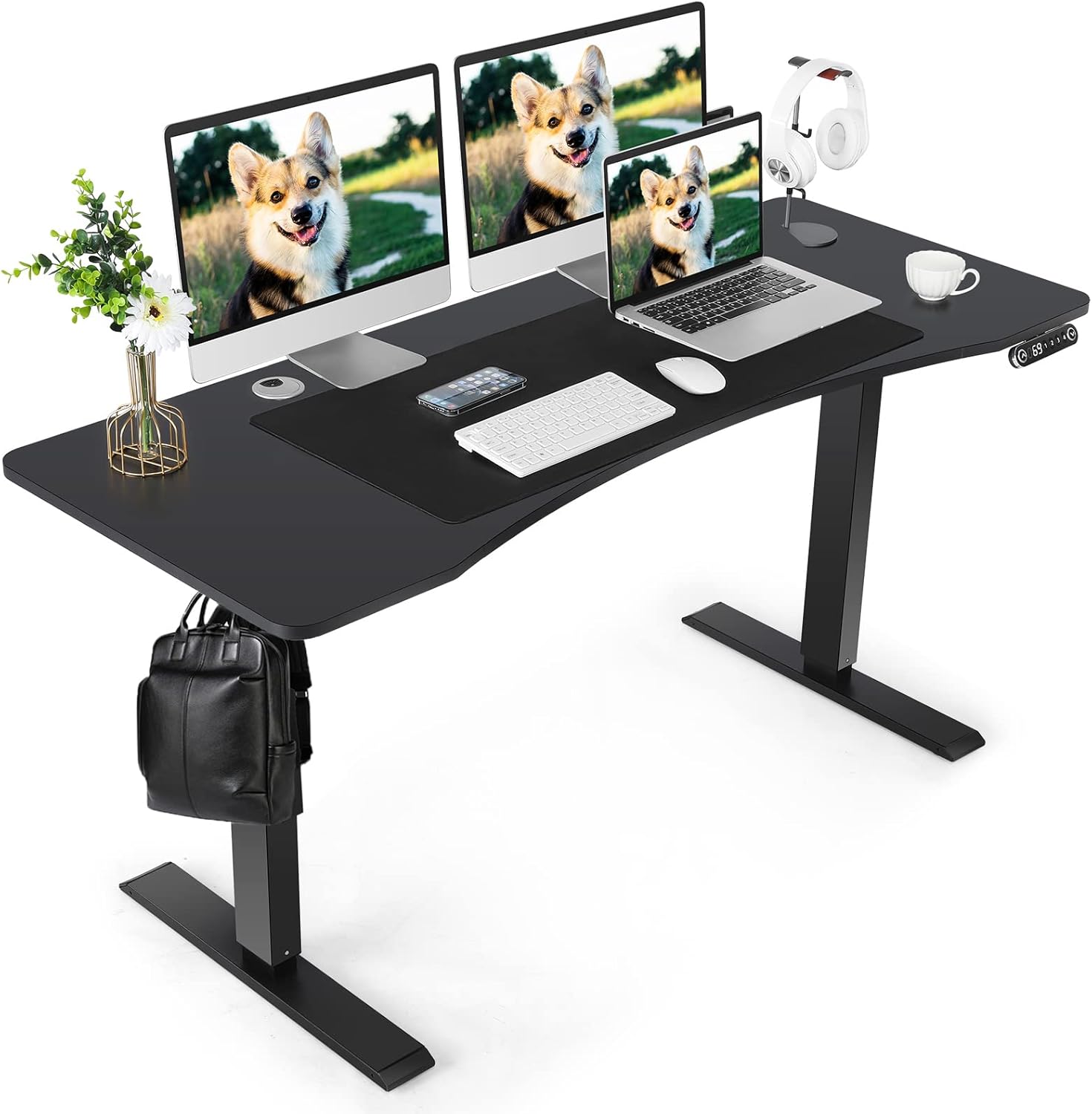 Electric Standing Desk Adjustable Height, 59 in, Brown N241656
