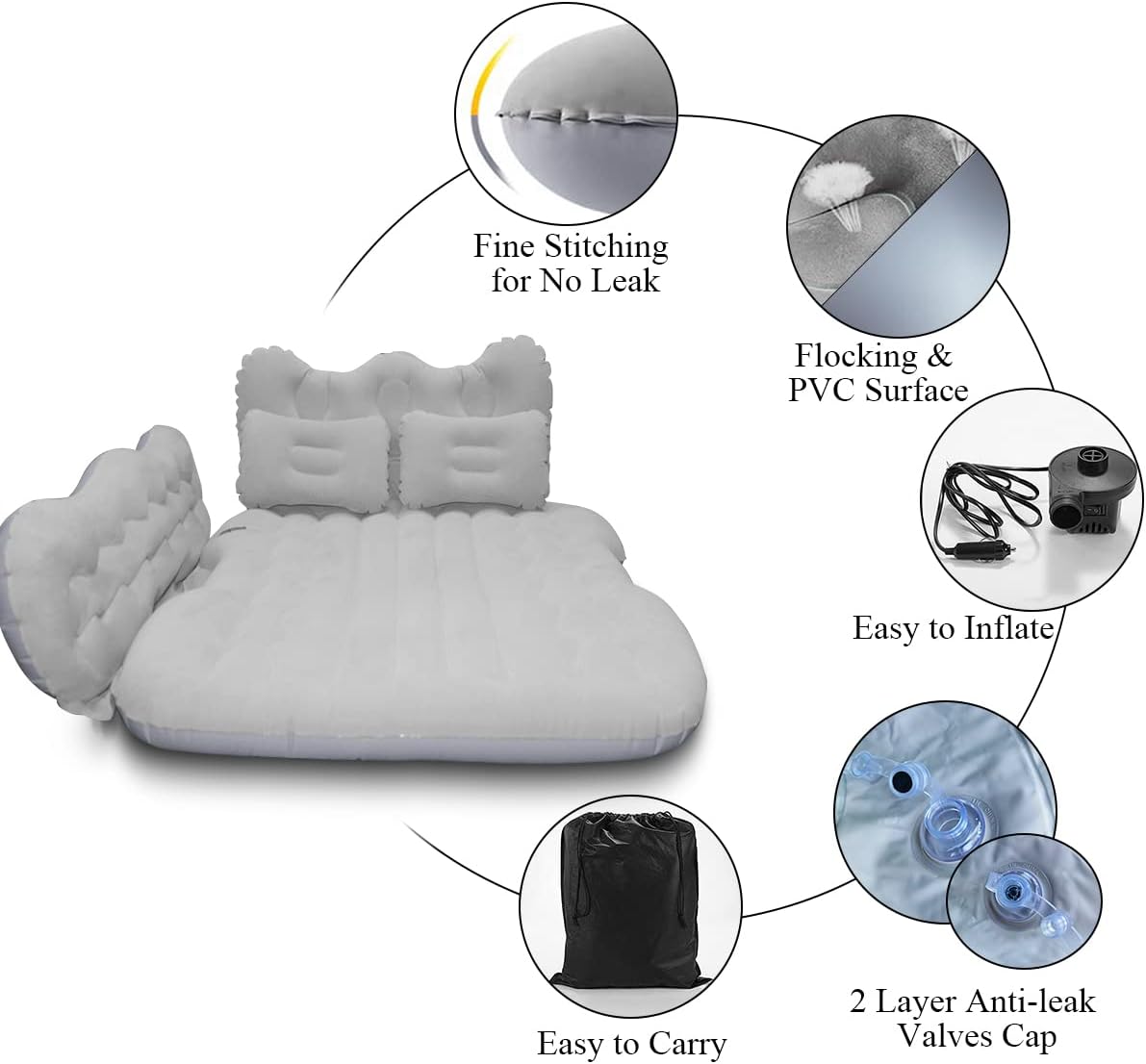 Car Air Mattress with Air Pump, Grey T652