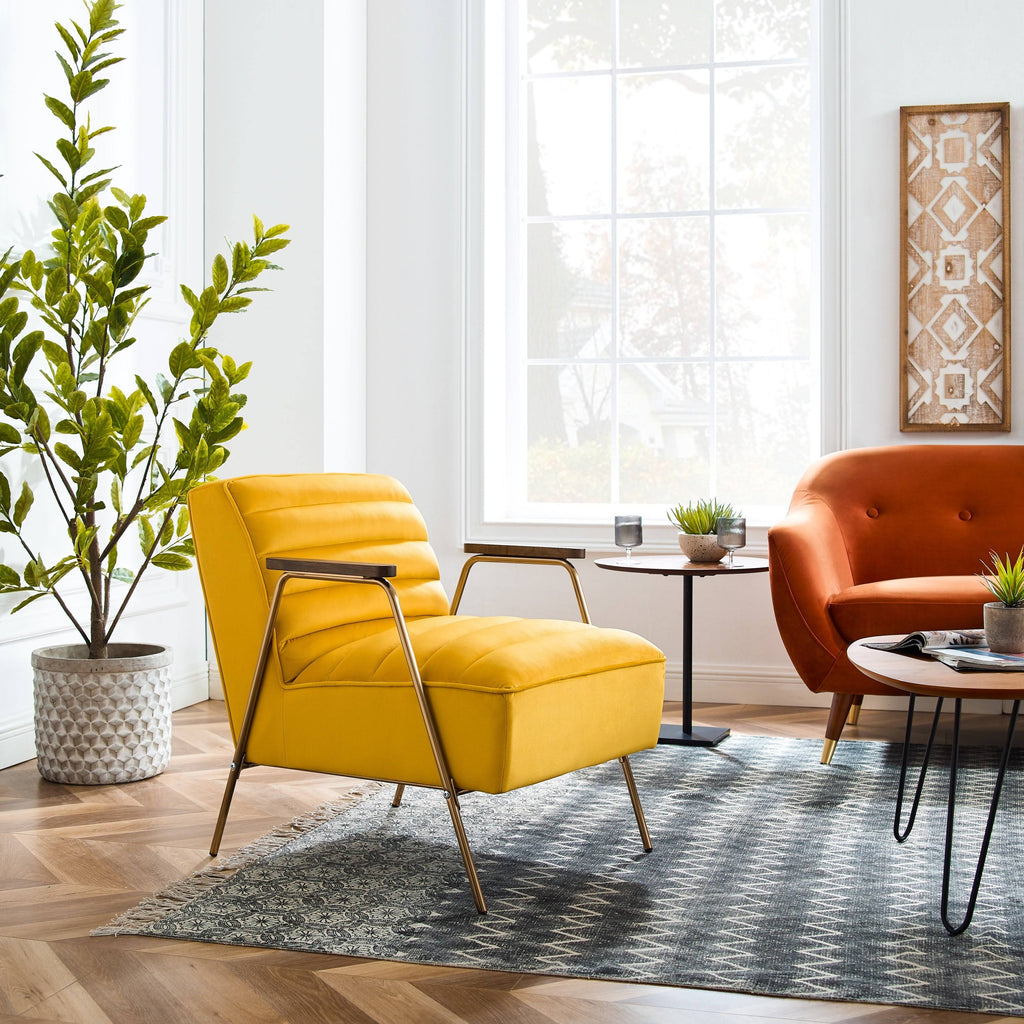 Velvet Ribbed Accent Chair with Metal Frame C356