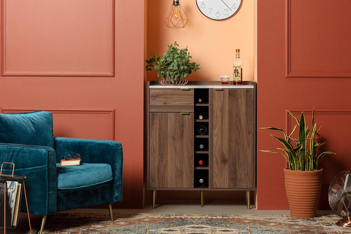 Natural Walnut and Faux Carrara Marble Buffet H541
