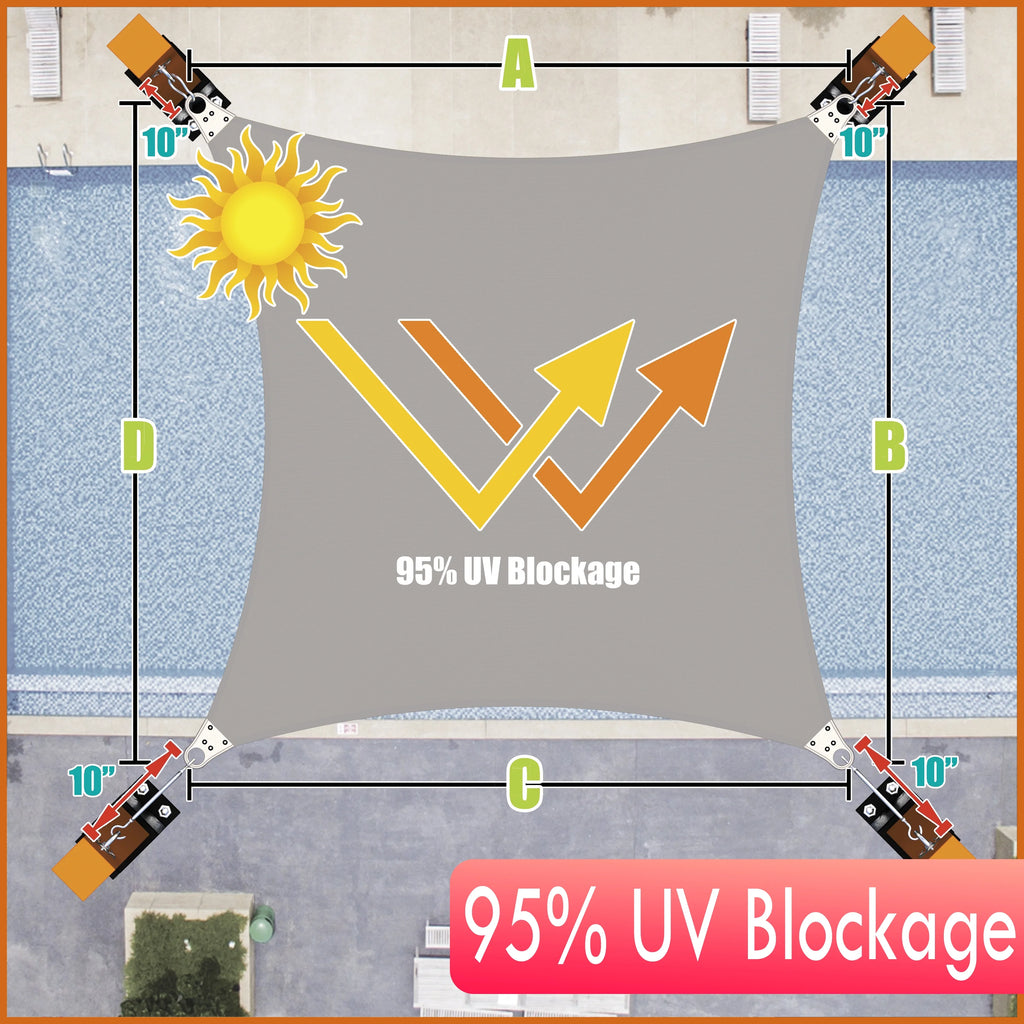 12' x 12' Grey Square Sun Shade Sail Canopy Z624