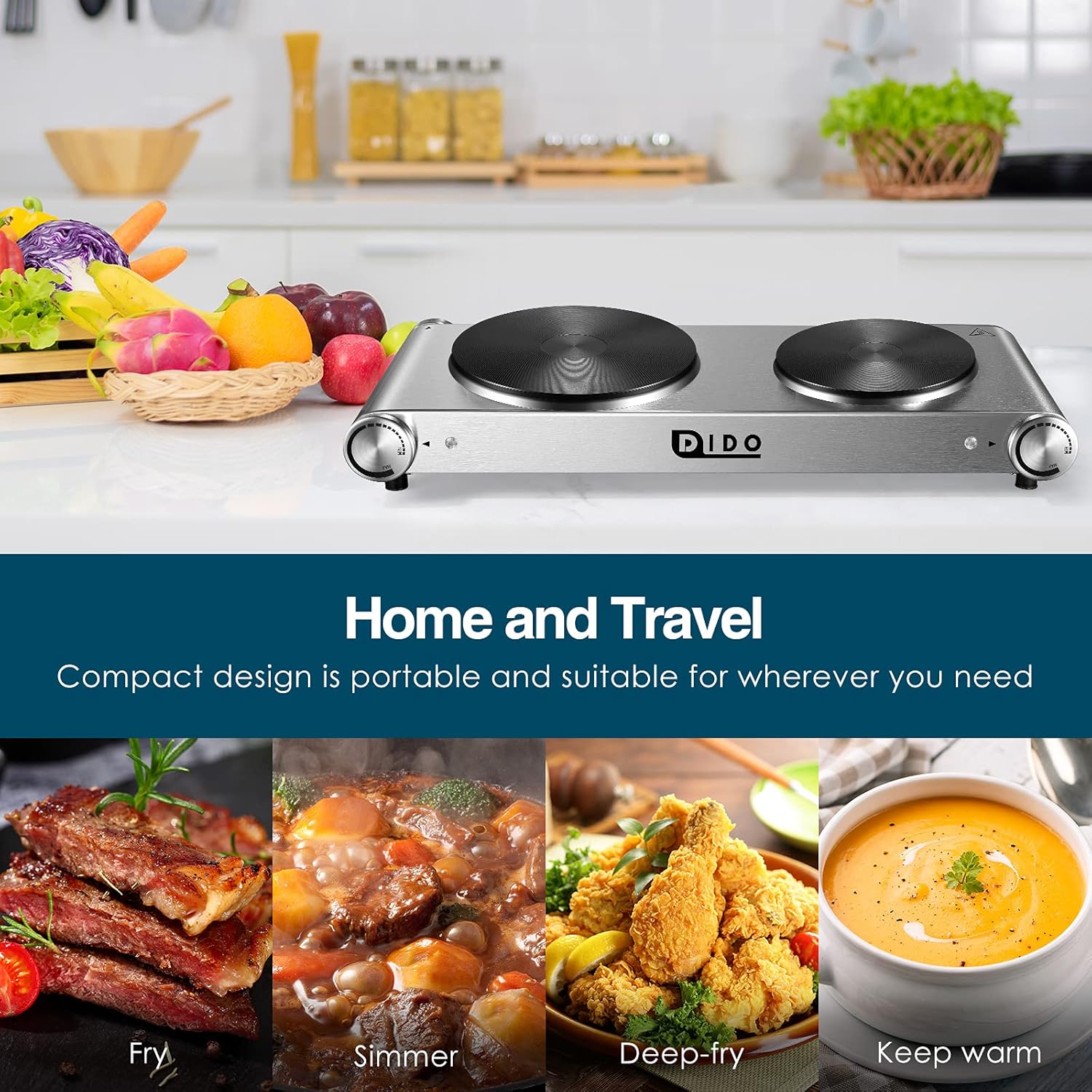 1800W Portable Electric Double Burner Hot Plate with Stainless Steel Cooktop U681565