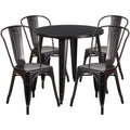 Round Black-Antique Gold Metal Table Set with 4 Cafe Chairs O40128