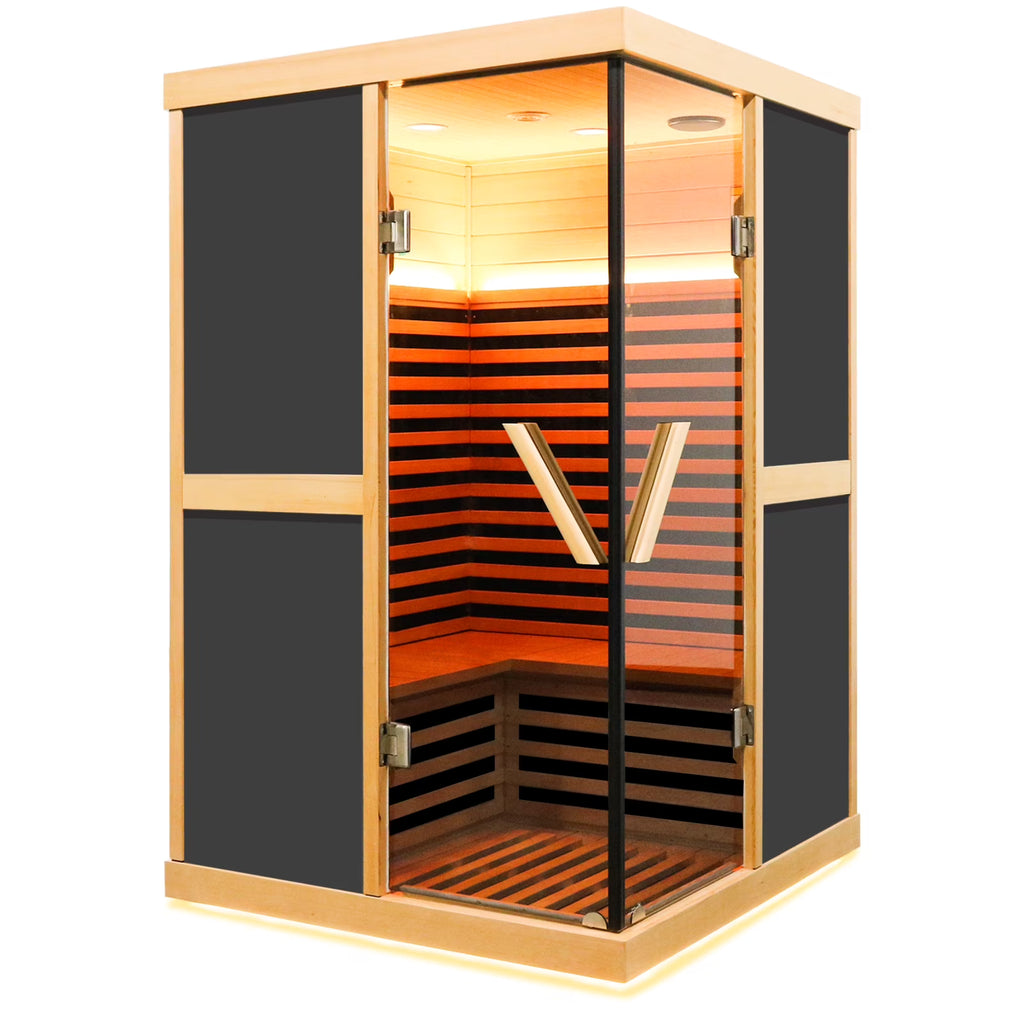 Infrared Sauna 1980W Wooden Hemlock Wood Low-EMF Indoor Saunas with APP Control for Two Person Q2409