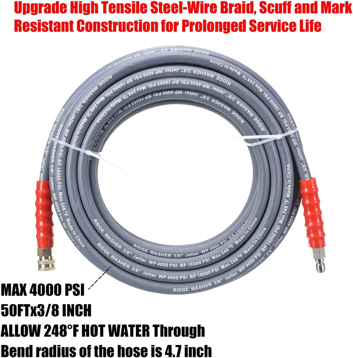 Pressure Washer Hose 50 Feet X 3/8 Inch, 4000 PSI, Pack of 2 V2148