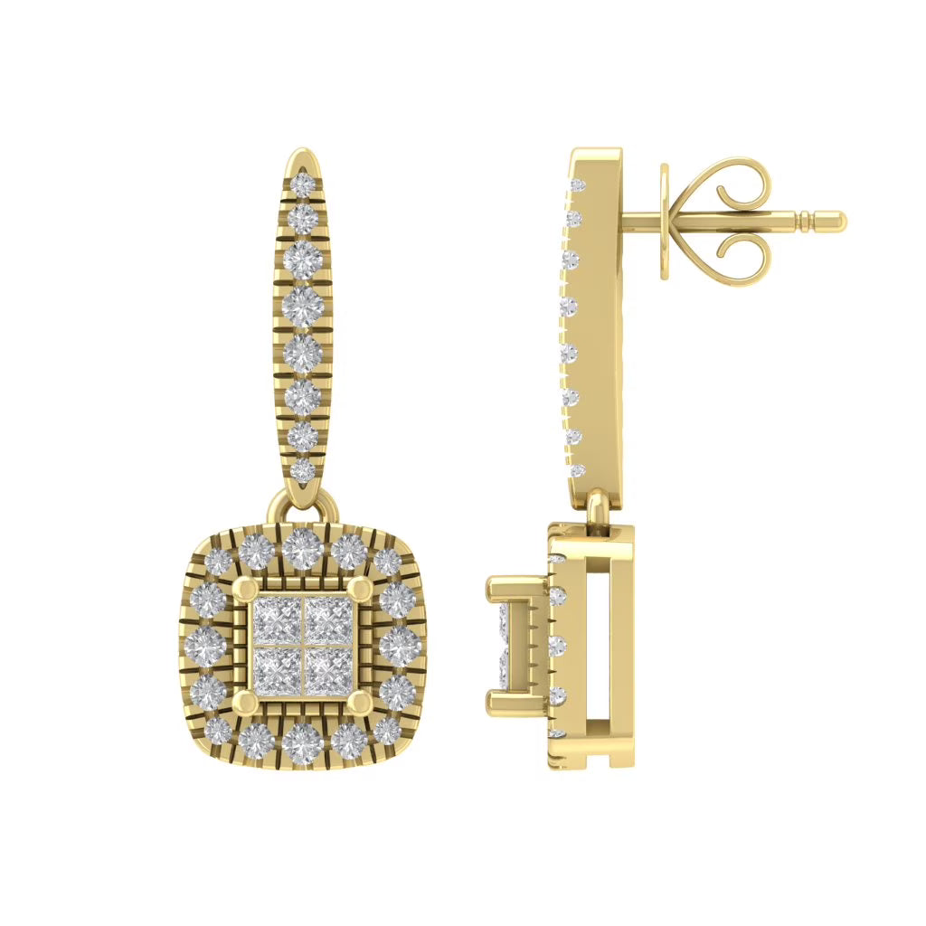 14K Yellow Gold Diamond Halo Stud Earrings E876383