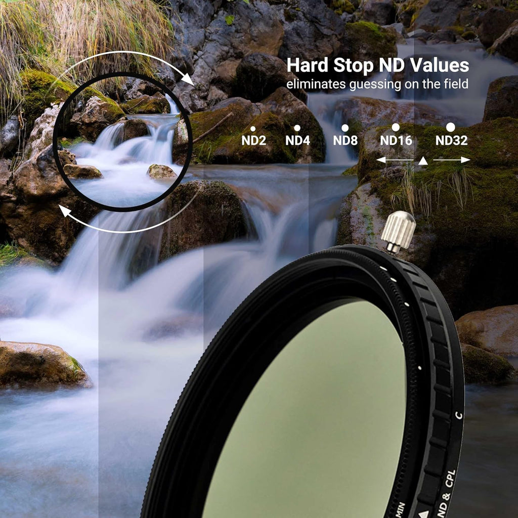2-in-1 55mm Variable ND Filter & CPL Polarizer Filter, ND2-ND32, with Storage Case and Lens Cap K4296