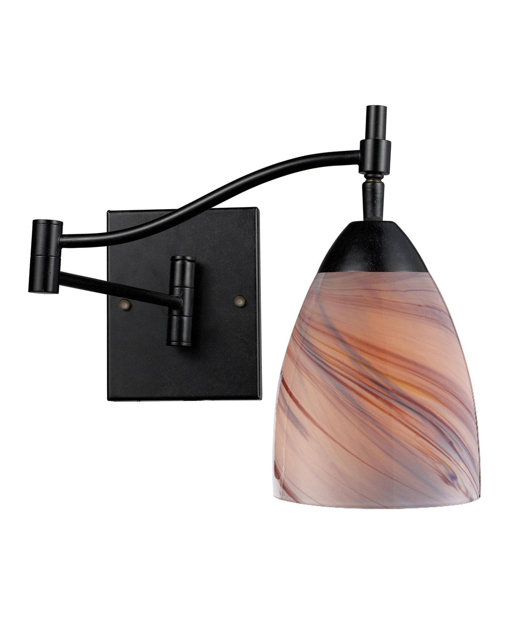 1-Light Swingarm Sconce in Dark Rust & Creme Glass N817410