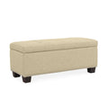 Creamy Tan Textured Linen-Like Fabric Button Tufted Storage Ottoman C34329