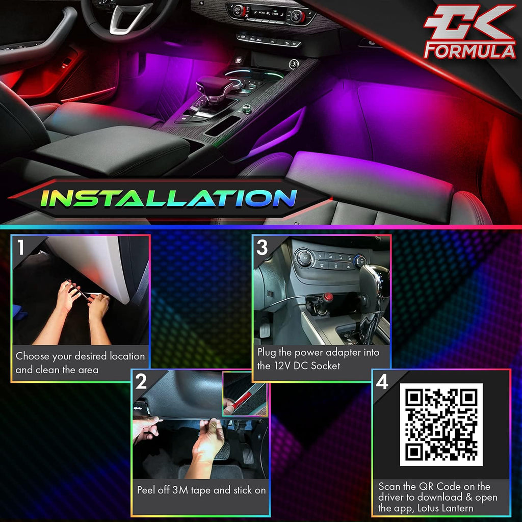 4pcs LED Car Light Strips with Bluetooth App Control A1927