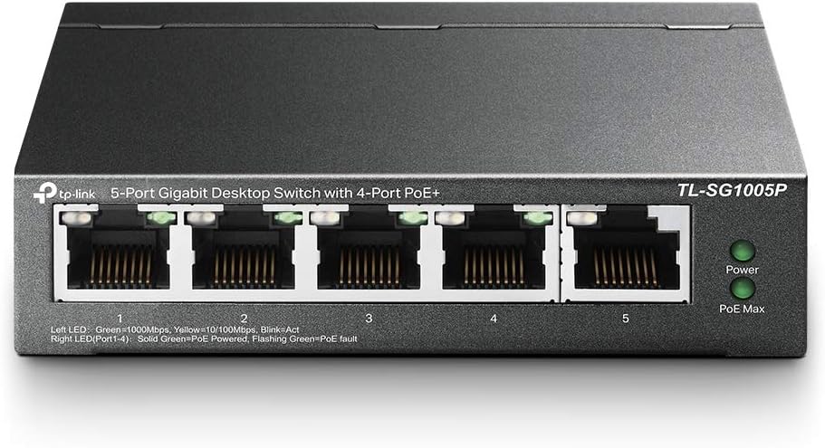 5 Port Gigabit PoE Switch, 4 PoE+ Ports @65W, Desktop, Metal, Fanless, Pack of 2 K83495