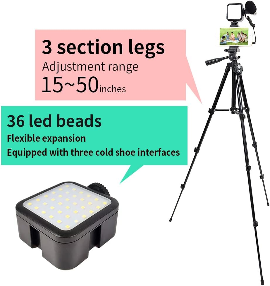 Vlogging Kit with Microphone, Remote Control, Fill-in Light, 15-50" Extendable Tripod Stand, Pack of 2 R28991