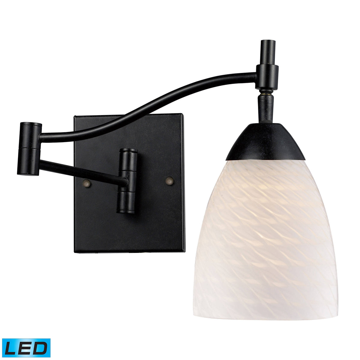 1-Light Swingarm Sconce in Dark Rust & White Swirl Glass X977726