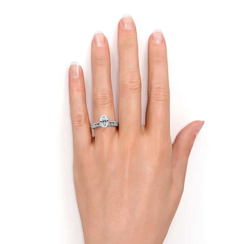 1.75 Carat Oval Cut Moissanite Ring Set in 18k White Gold Over Silver S399606