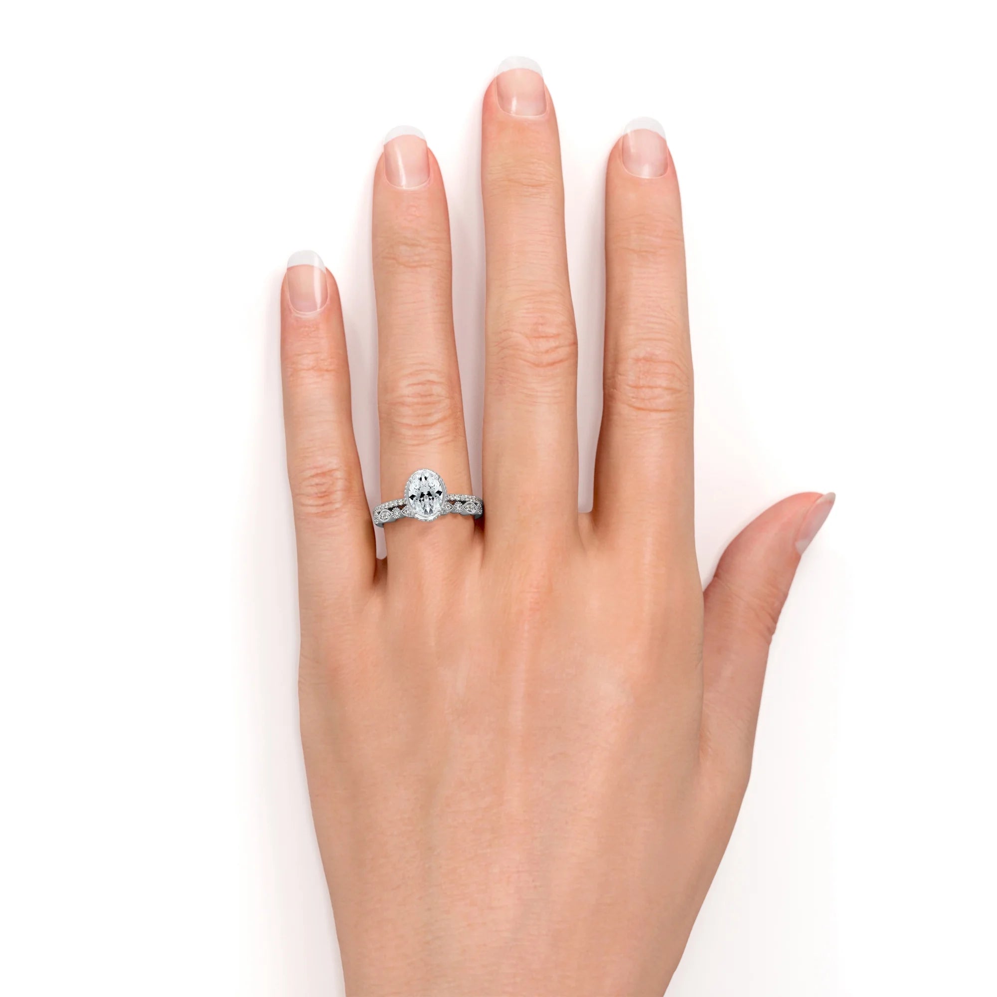1.75 Carat Oval Cut Moissanite Ring Set in 18k White Gold Over Silver S399606