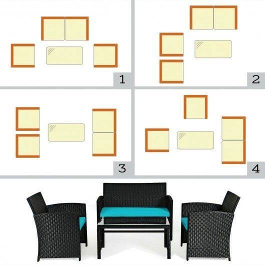 Turquoise Wicker Patio Sofa and Table Set U978