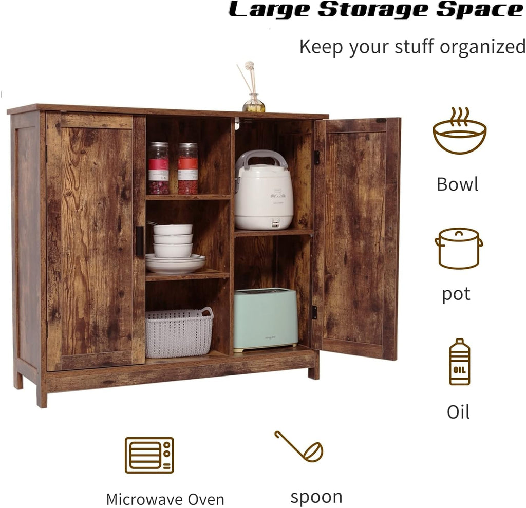 Retro Brown Wooden Floor Storage Cabinet with 2 Doors and 2 Open Shelves O338