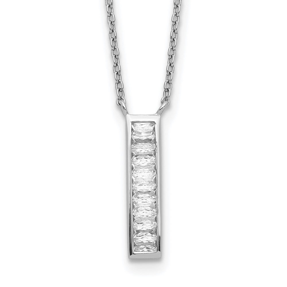 925 Sterling Silver Rhodium Plated CZ Vertical Bar Necklace 17.5" N4176