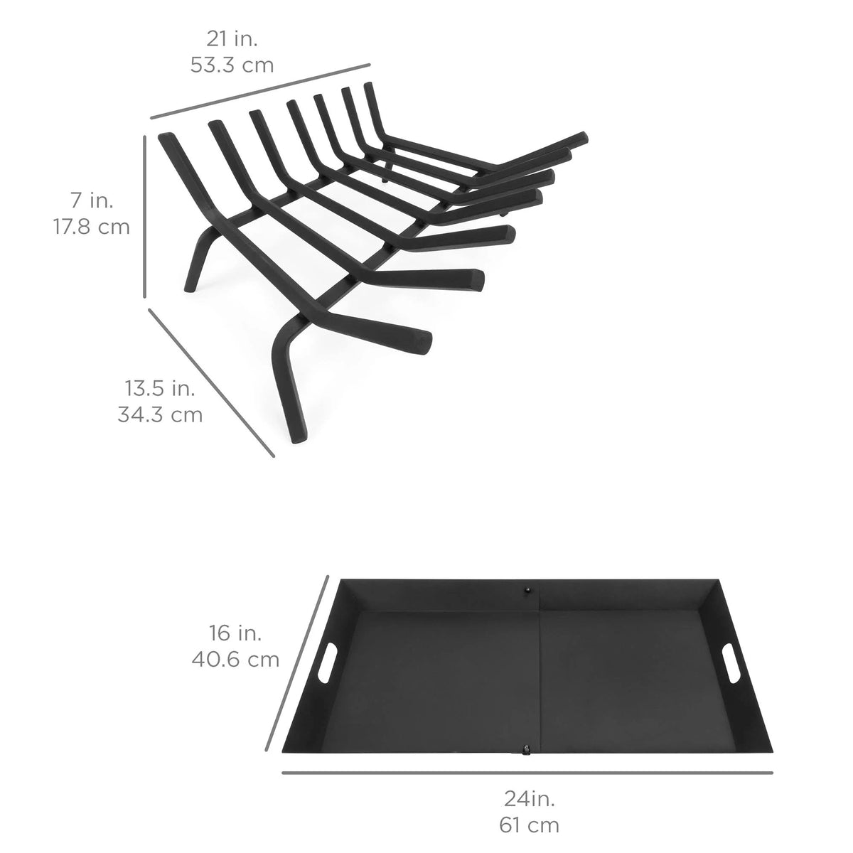 21-Inch Solid Steel Fireplace Grate Log Rack with Ash Catcher Tray P440219