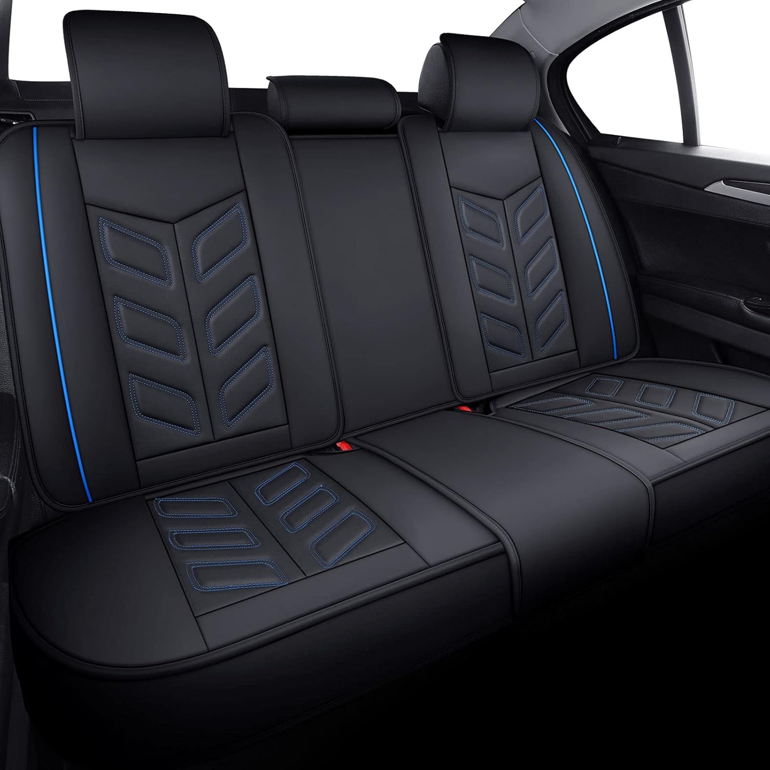 Front Pair Black+Red Faux Leather Car Seat Covers O22562