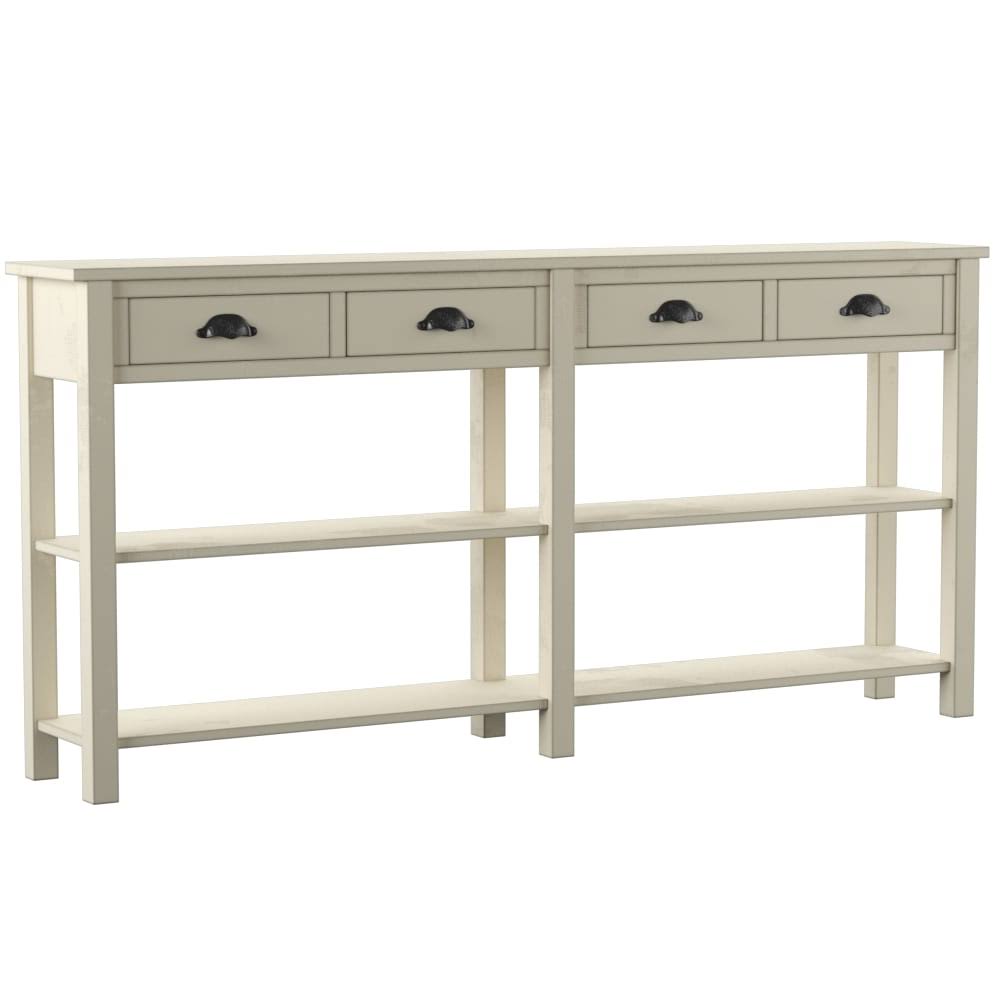 4-Drawer Console Table with 2 Shelves, Cream F893