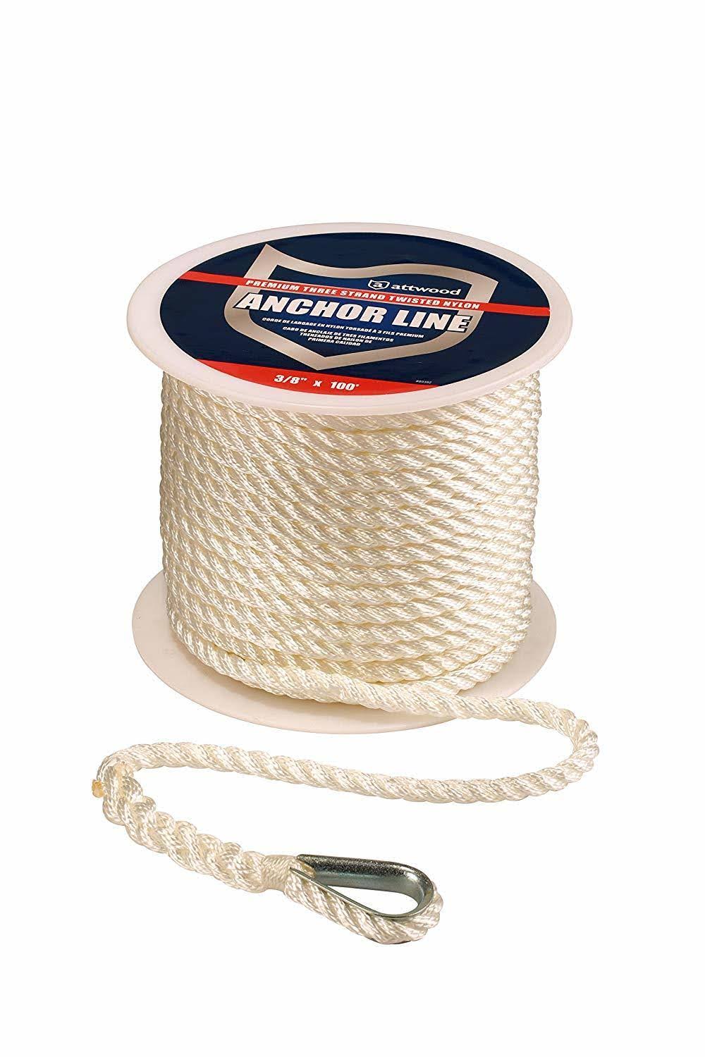 Nylon Twisted Anchor Line with Thimble (3/8-Inch x 200-Feet) L102105