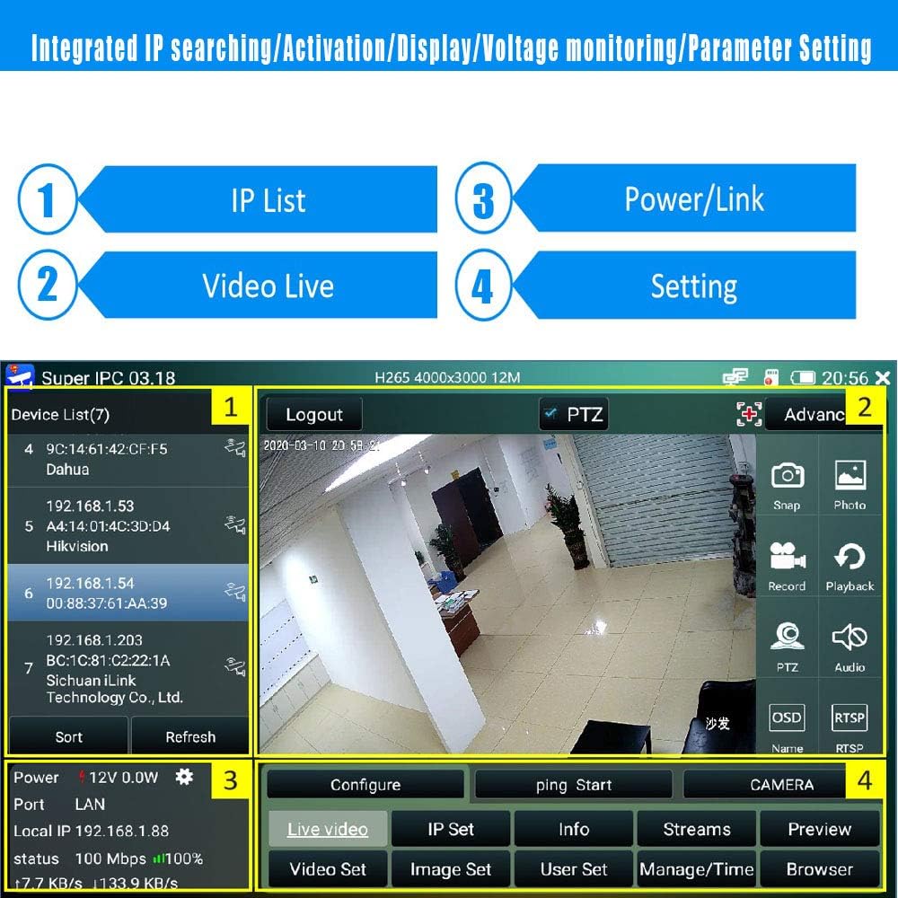 7 Inch IP Camera Tester Monitor with HDMI in&Out P5468