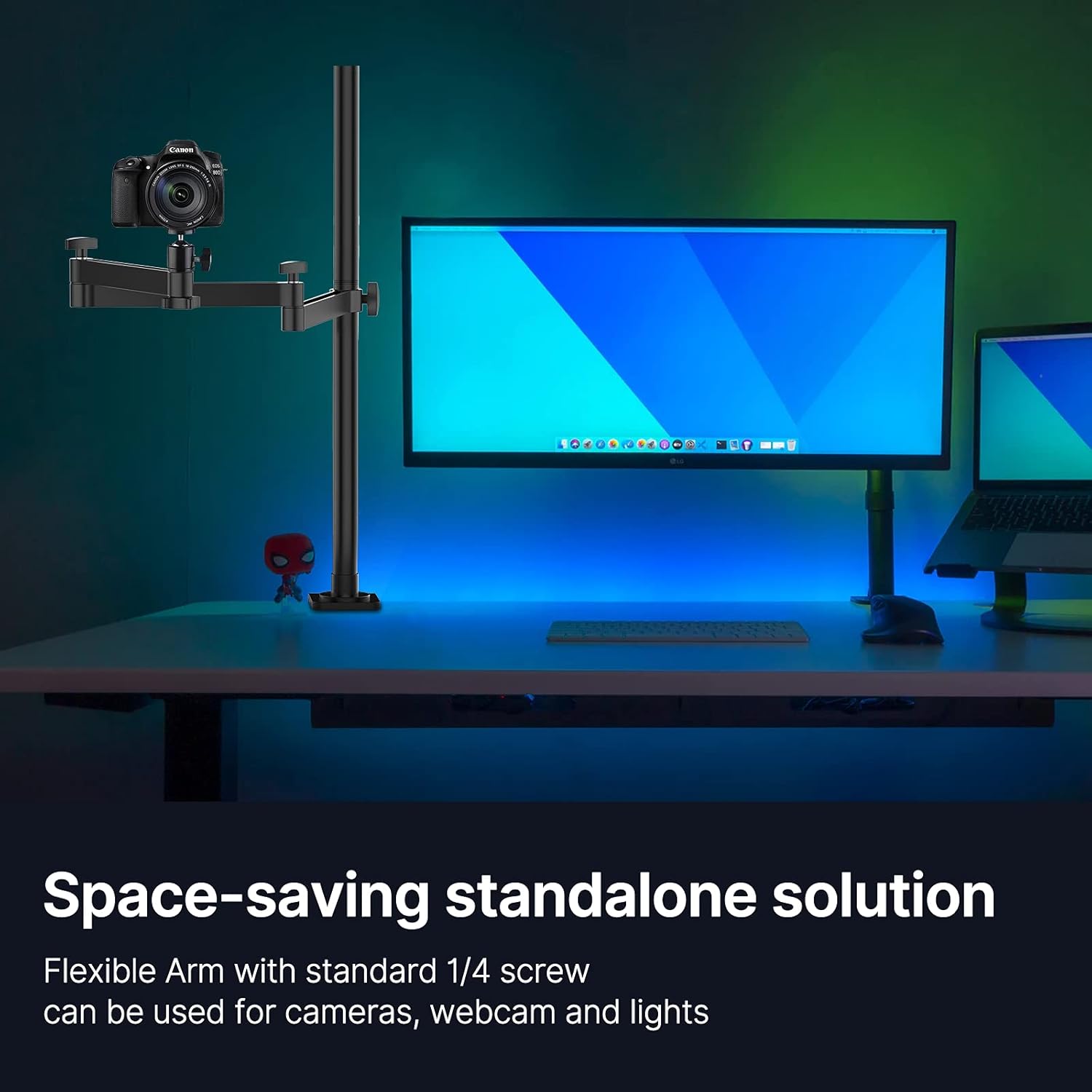 Camera Desk Mount Stand with Flexible Arm, Aluminum Articulated Arm with 360° Rotatable Ball Head W535634