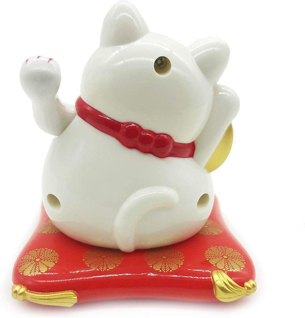 White Mini Solar Powered Cat with Waving Arm Pack of 2 C769
