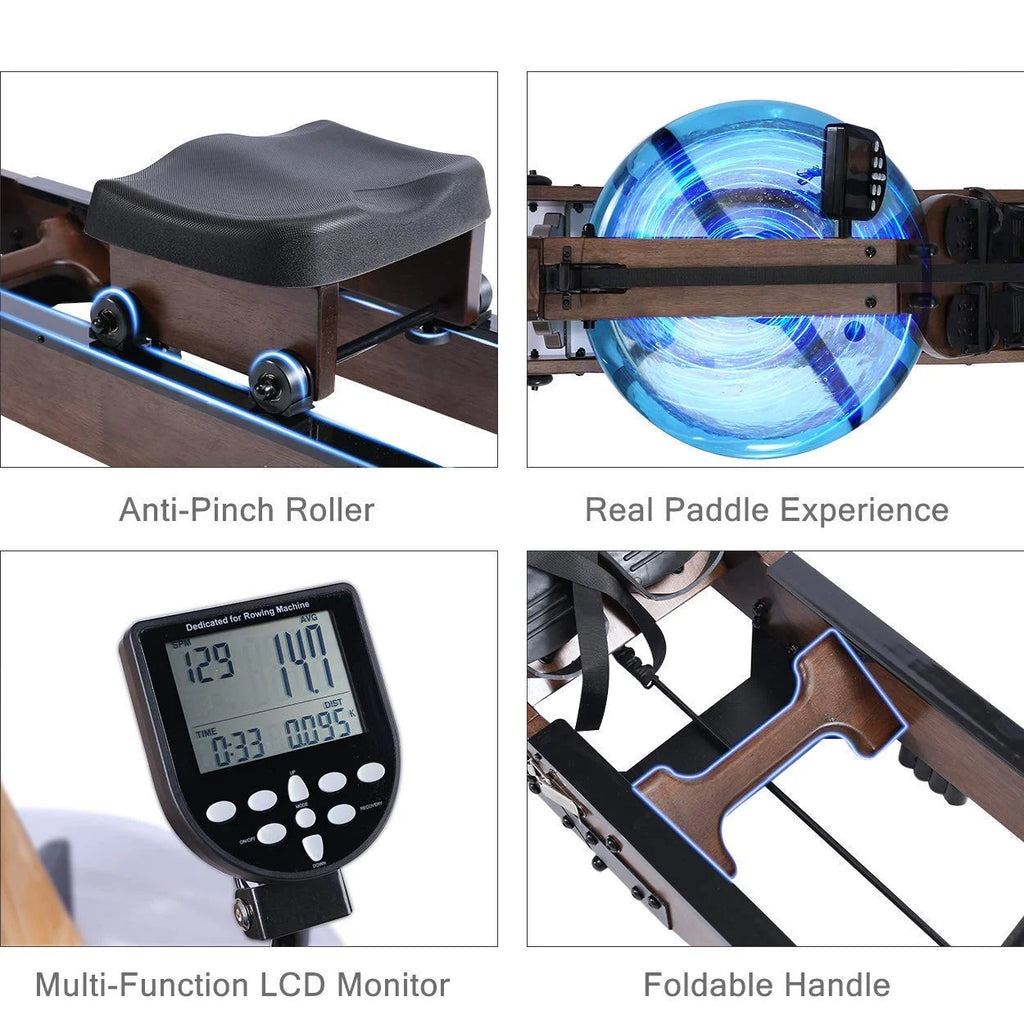 Foldable Solid Wood Water Rowing Machine With LCD Monitor P283975