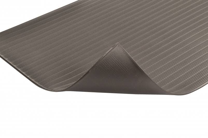 Anti-Fatigue Mat, 3 ft W x 60 ft L x 3/8 in, PVC Foam, Ribbed, Black M8673