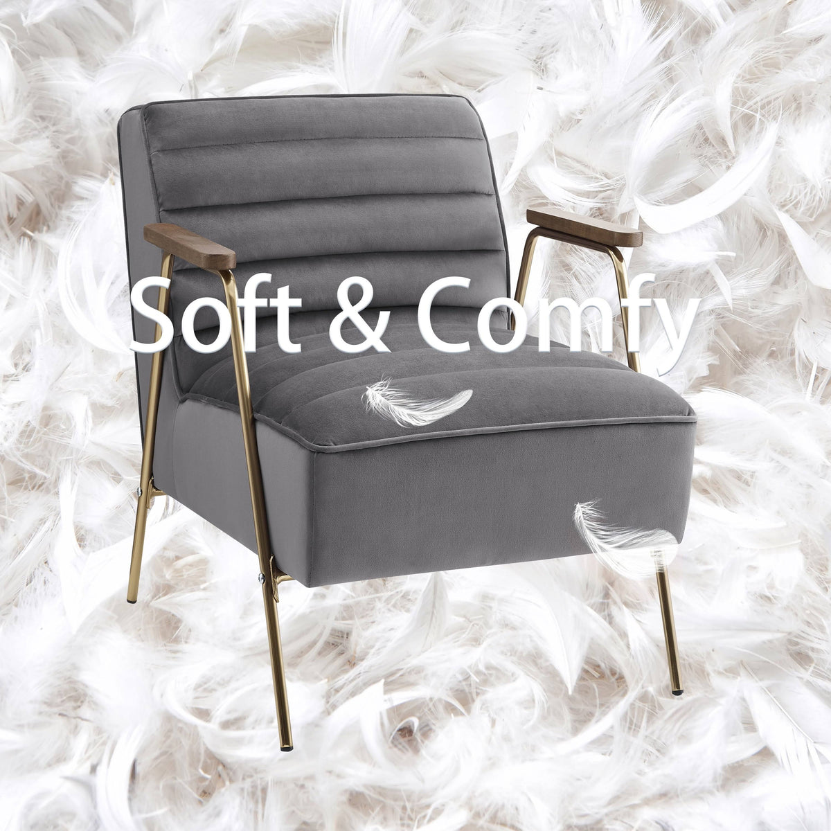 Velvet Ribbed Accent Chair with Metal Frame C356